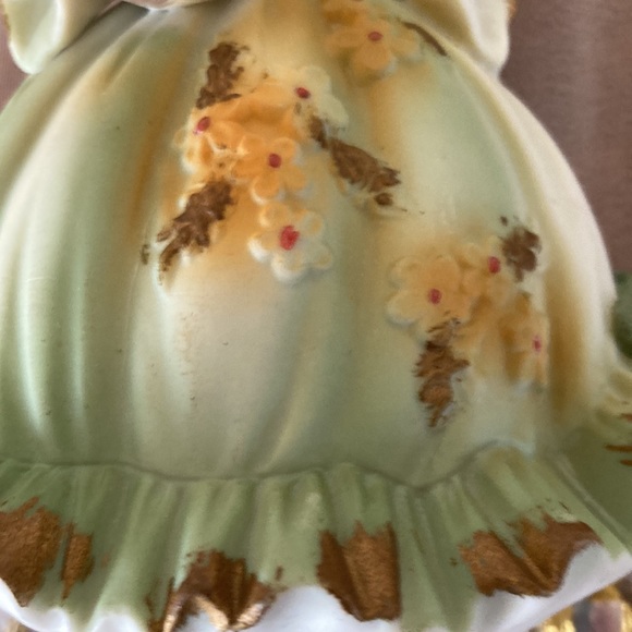 Lefton China Hand Painted Bisque Porcelain Girl holding Bird and Flower Basket - Picture 6 of 10